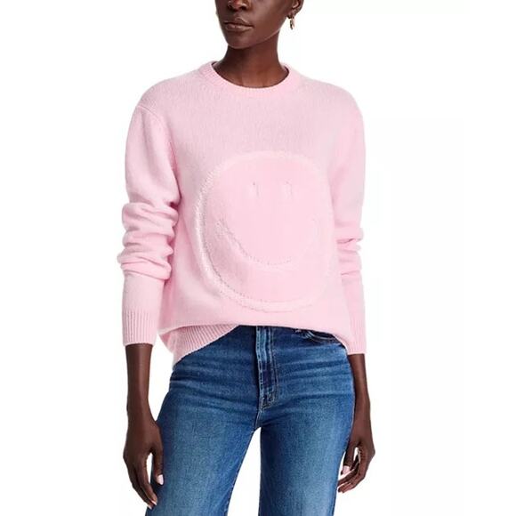 NWT Joshua Sanders Pink Smiley Cashmere Blend  Crewneck Sweater Size S Italy - Picture 1 of 6